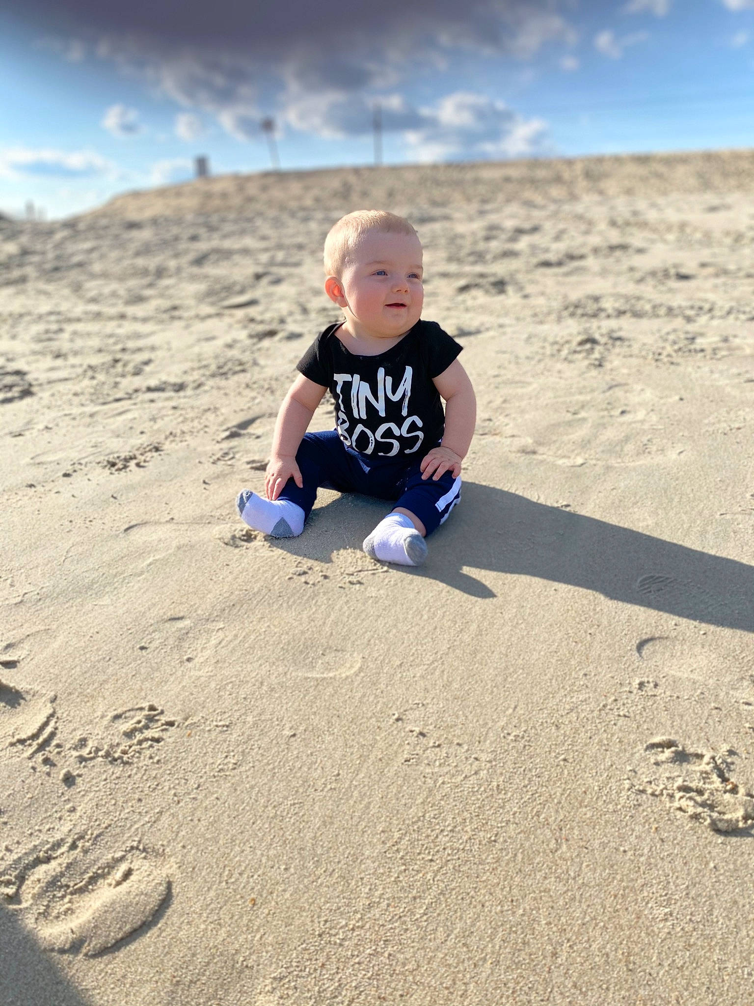 Justin Bradley joined the competition — help win amazing prizes! aeolian_landform, baby_toddler_clothing, beach, body_of_water, cloud, ecoregion, electric_blue, flash_photography, fun, happy, horizon, landscape, leisure, people_in_nature, person, sand, singing_sand, sky, t_shirt, toddler