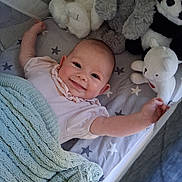 Meila joined the competition — help win amazing prizes! baby, bed, blanket, child, crib, cushion, cute, happy, indoors, infant, knitted_blanket, panda, person, portrait, resting, sleepwear, smiling, soft_toys, stuffed_animals, teddy_bear
