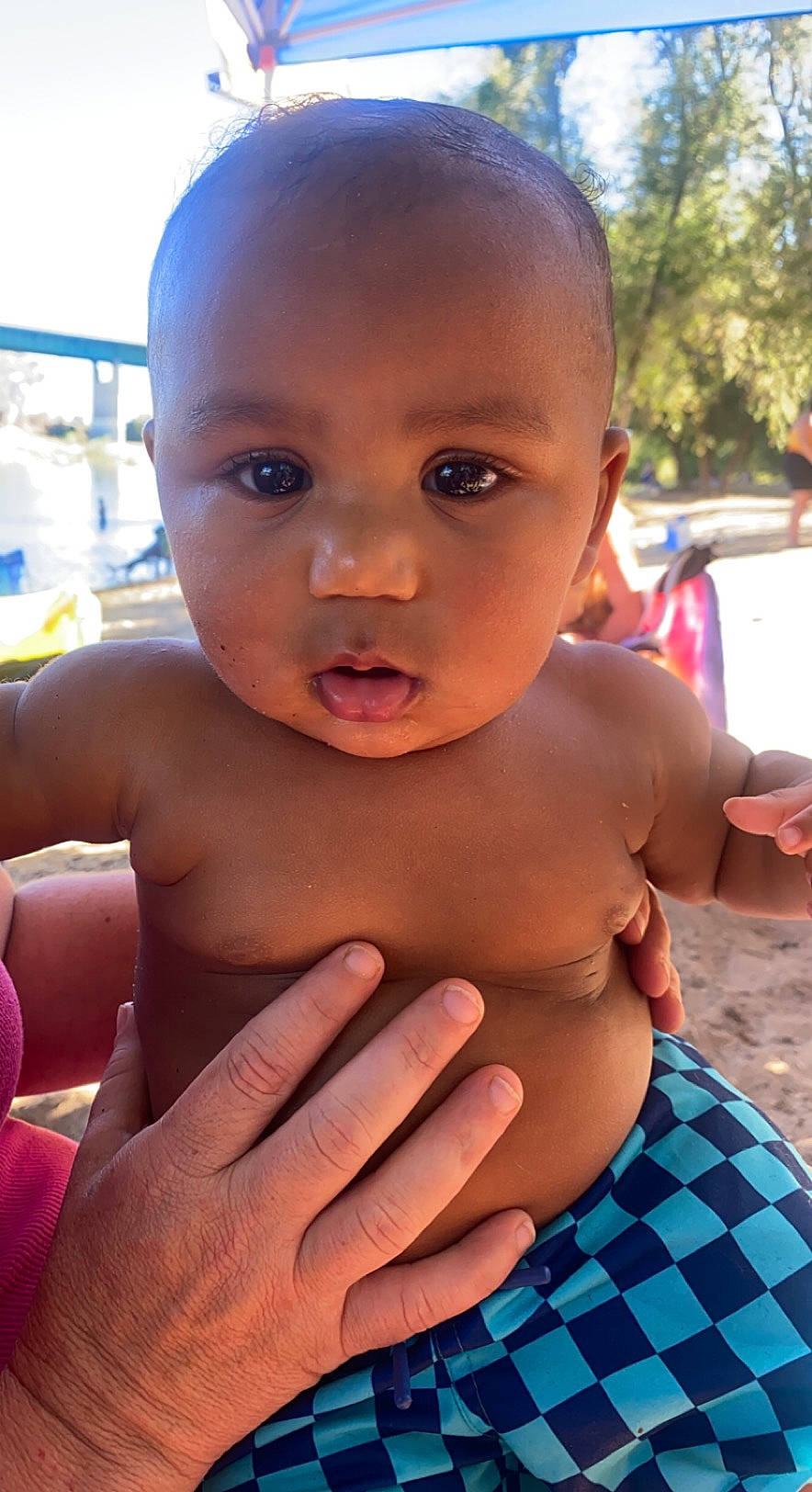 Atreus joined the competition — help win amazing prizes! blue, cheek, chest, eyebrow, eyelash, finger, fun, gesture, hand, happy, joint, lip, nail, neck, nose, person, skin, tartan, thumb, toddler