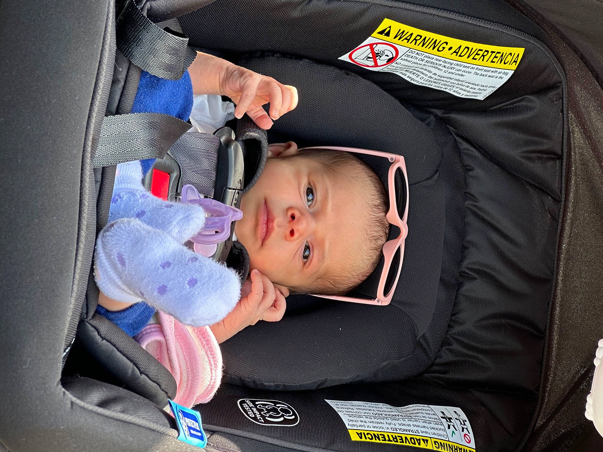 Maddie joined the competition — help win amazing prizes! auto_part, baby, baby_carriage, baby_in_car_seat, baby_products, baby_safety, baby_toddler_clothing, car_seat, child, comfort, electric_blue, luxury_vehicle, person, sitting, toddler, vehicle_door