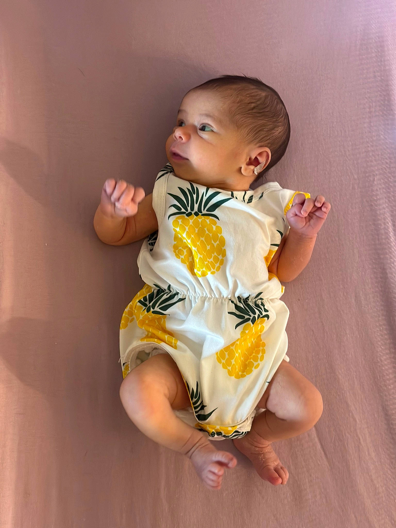 Maddie is registered to the contest to win money with this photo: baby, baby_toddler_clothing, barefoot, chest, doll, fashion_design, finger, foot, hand, happy, human_leg, neck, one_piece_garment, person, sleeve, t_shirt, thigh, thumb, toddler, toy
