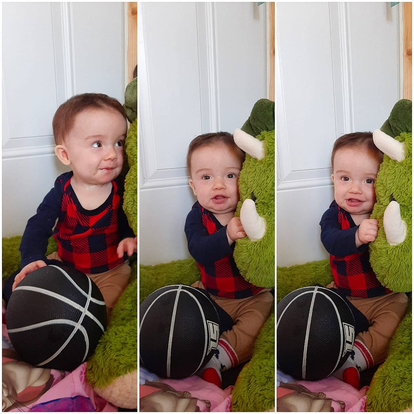 Nolan participe au concours pour gagner de l'argent avec cette photo : arm, baby, baby_toddler_clothing, face, grass, green, happy, human_body, outerwear, pattern, person, photograph, plaid, shirt, sitting, sleeve, snapshot, t_shirt, tartan, textile