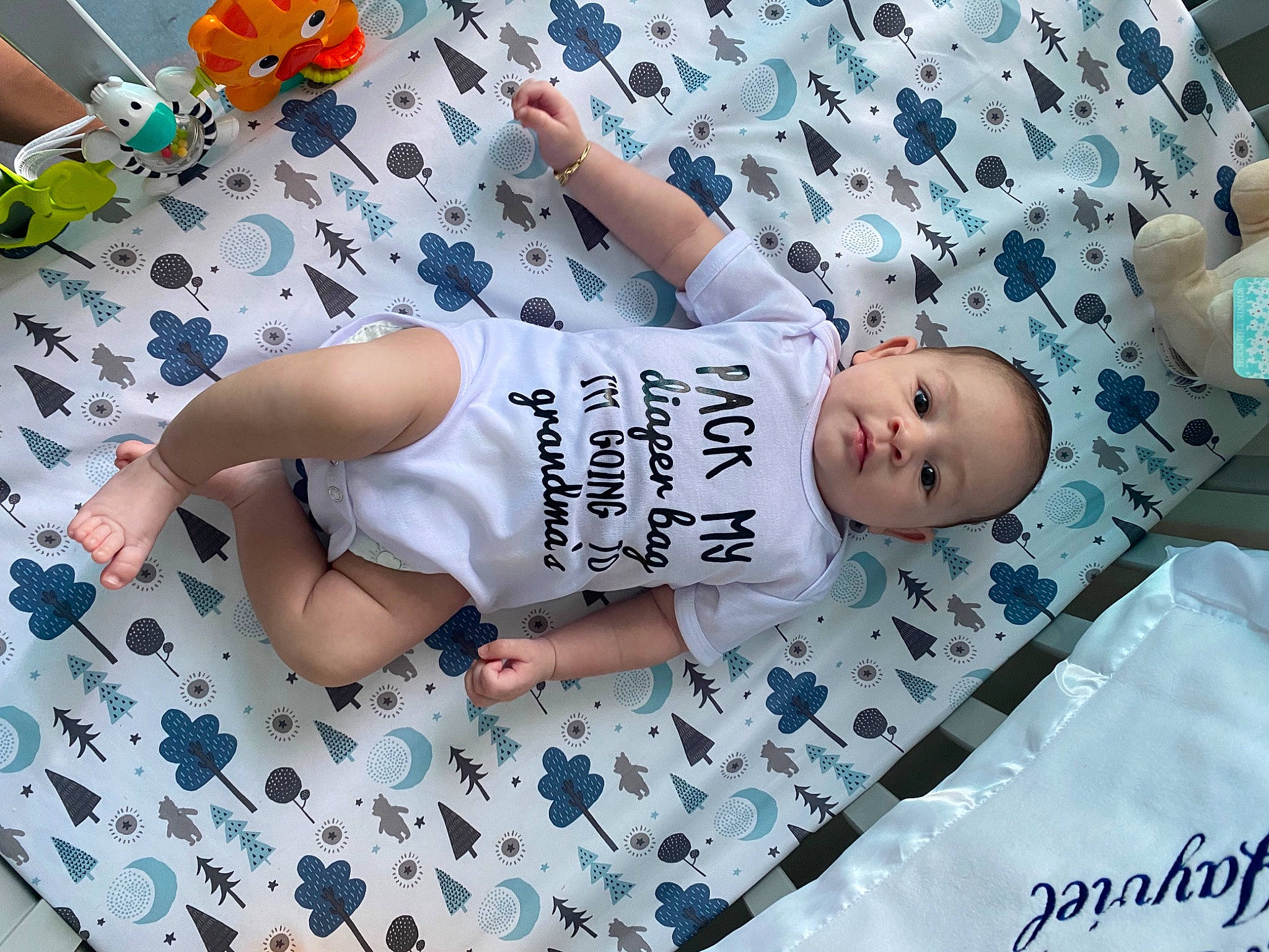 Jayviel is registered to the contest to win money with this photo: baby, baby_products, baby_toddler_clothing, barefoot, child, comfort, foot, happy, human_body, human_leg, infant_bodysuit, leg, linens, nail, pattern, person, sleeve, t_shirt, textile, thigh