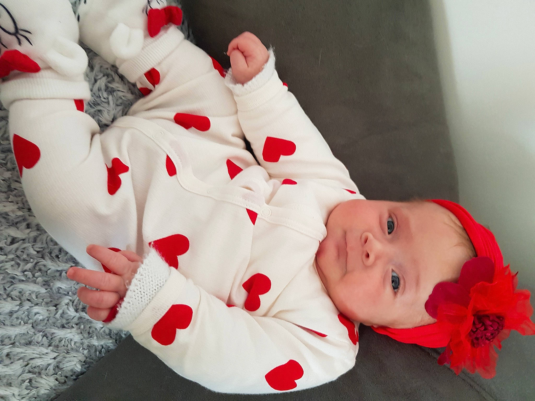 Alycia participe au concours pour gagner de l'argent avec cette photo : baby, baby_toddler_clothing, carmine, child, comfort, event, foot, happy, hat, holiday, human_body, human_leg, leg, pattern, person, plant, sitting, sleeve, smile, thigh