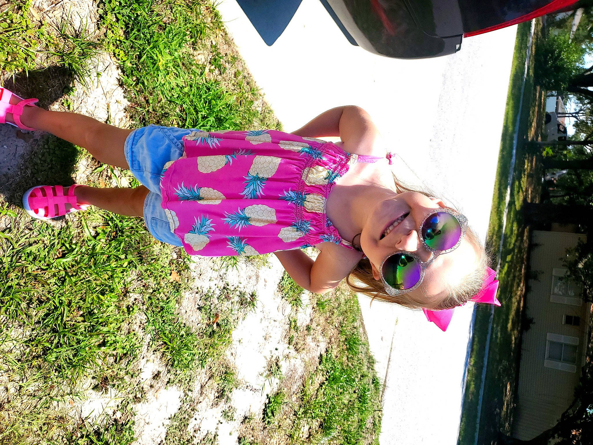 Nevaeh joined the competition — help win amazing prizes! fun, grass, joy, leisure, person, pink, plant, trunk, vacation