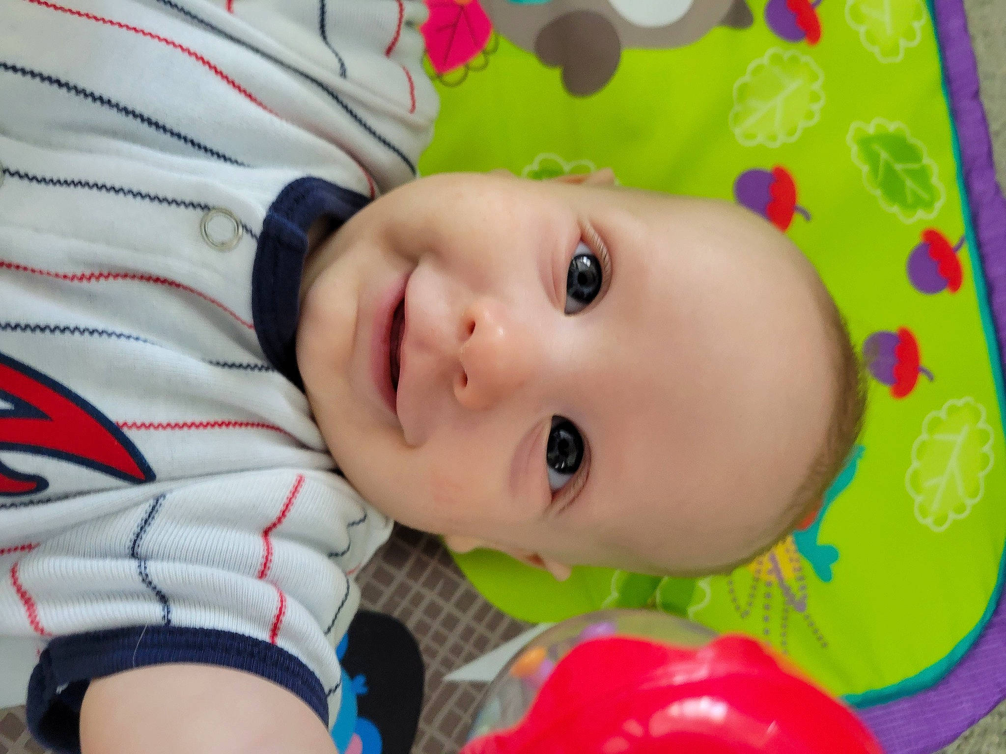 Ridge is registered to the contest to win money with this photo: baby, baby_toddler_clothing, cheek, chin, eye, eyebrow, eyelash, face, facial_expression, fun, happy, head, iris, joy, lip, nose, person, pink, red, skin