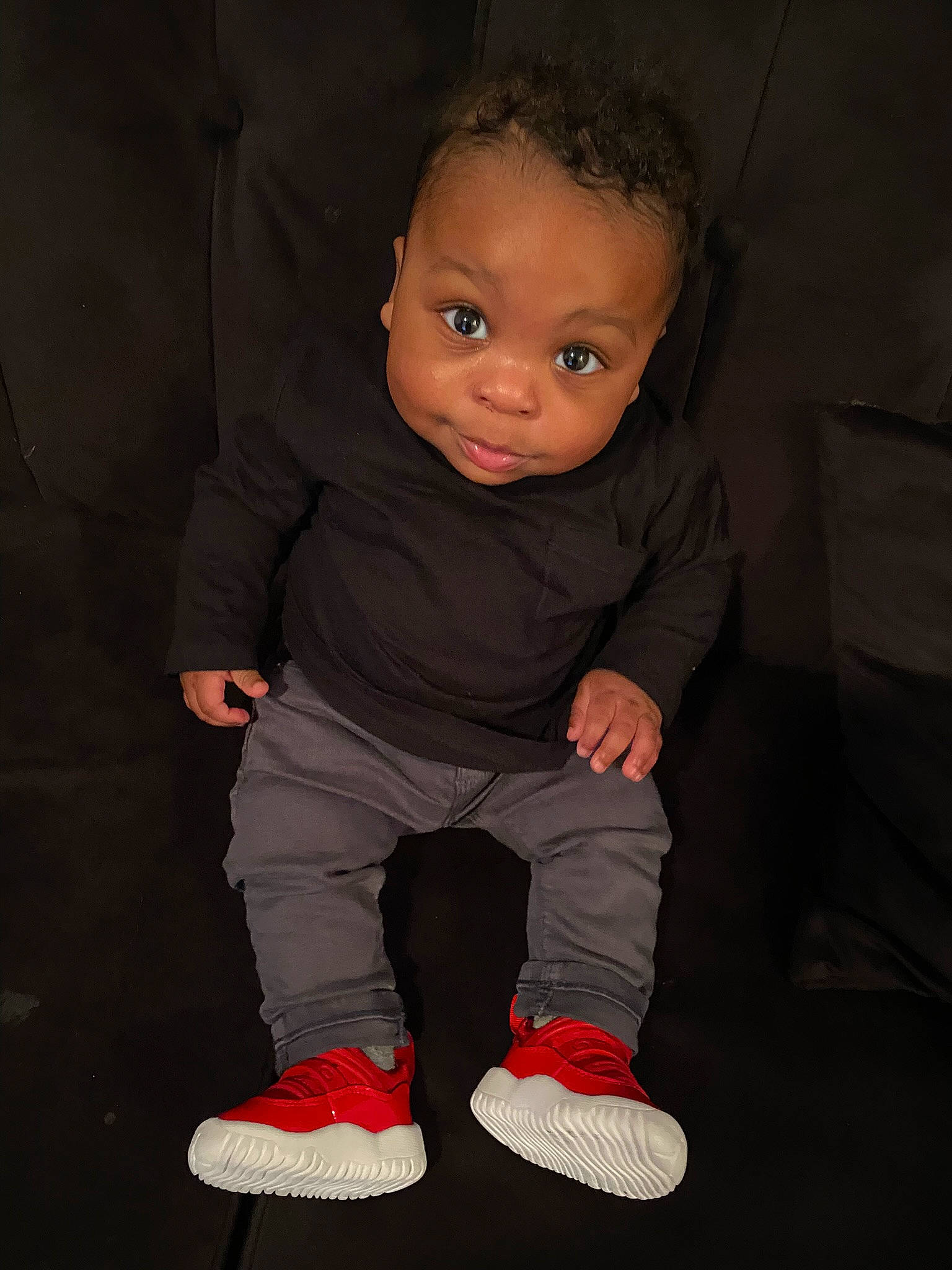 Damari joined the competition — help win amazing prizes! arm, baby, baby_toddler_clothing, carmine, cheek, child, chin, flash_photography, flooring, hand, head, human_body, human_leg, knee, nose, person, sitting, sleeve, sock, toddler