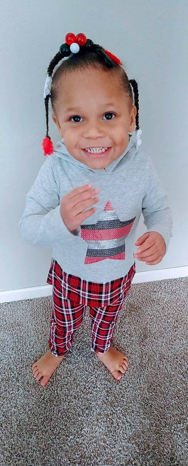 Jakyla joined the competition — help win amazing prizes! baby, baby_toddler_clothing, cheek, child, child_model, cool, foot, hair_accessory, hand, joy, laugh, nightwear, pattern, person, plaid, product, sleeve, sock, standing, tartan