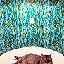 Holly joined the competition — help win amazing prizes! cat, tabby_cat, table, indoor, lamp, wallpaper, leaf_pattern, furniture, pet, animal, relaxed, resting, domestic_cat, striped, cozy, shadow, modern, decor, white_table, household