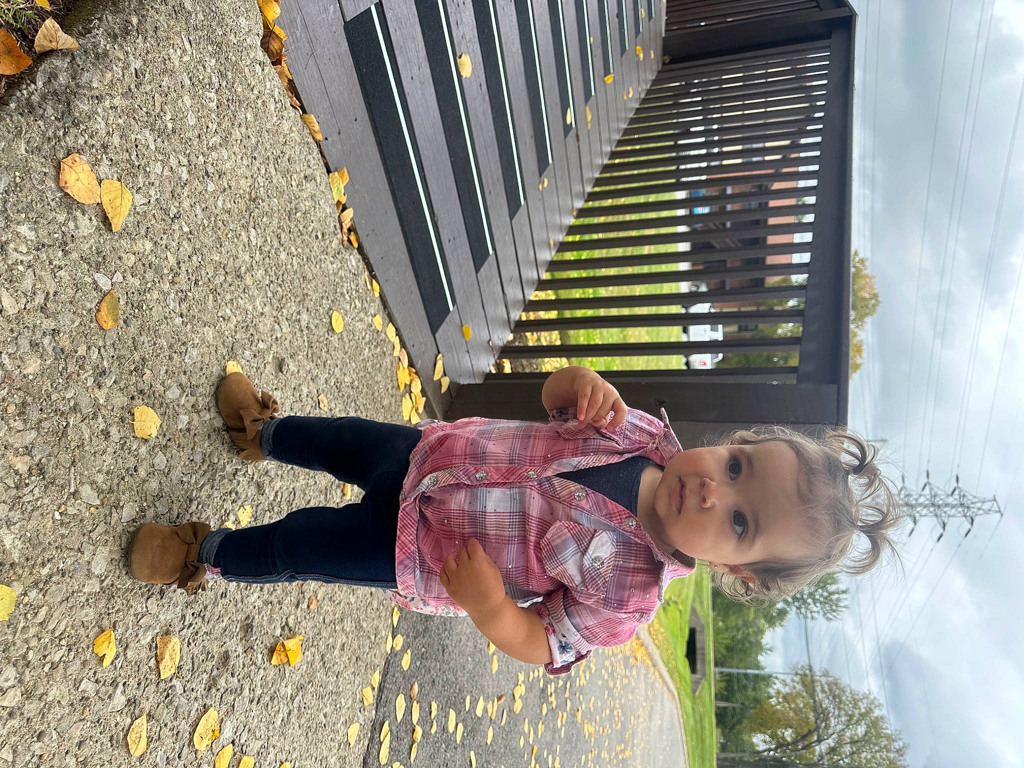 Brylee joined the competition — help win amazing prizes! asphalt, cloud, foot, fun, happy, human_leg, leg, leisure, line, pedestrian, people_in_nature, person, photograph, road_surface, sidewalk, sky, street, toddler, travel, tree