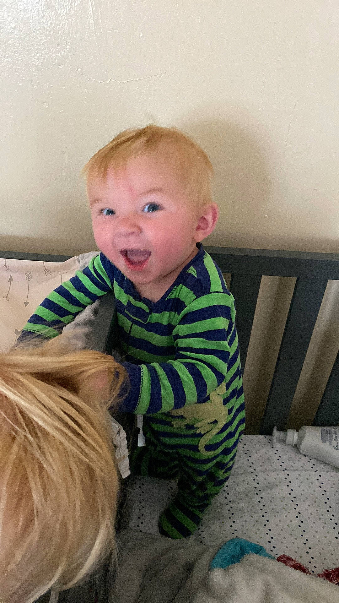 Nicholas is registered to the contest to win money with this photo: baby, baby_toddler_clothing, cheek, child, comfort, eye, face, flooring, fun, hair, happy, head, iris, nose, person, skin, sleeve, smile, t_shirt, toddler