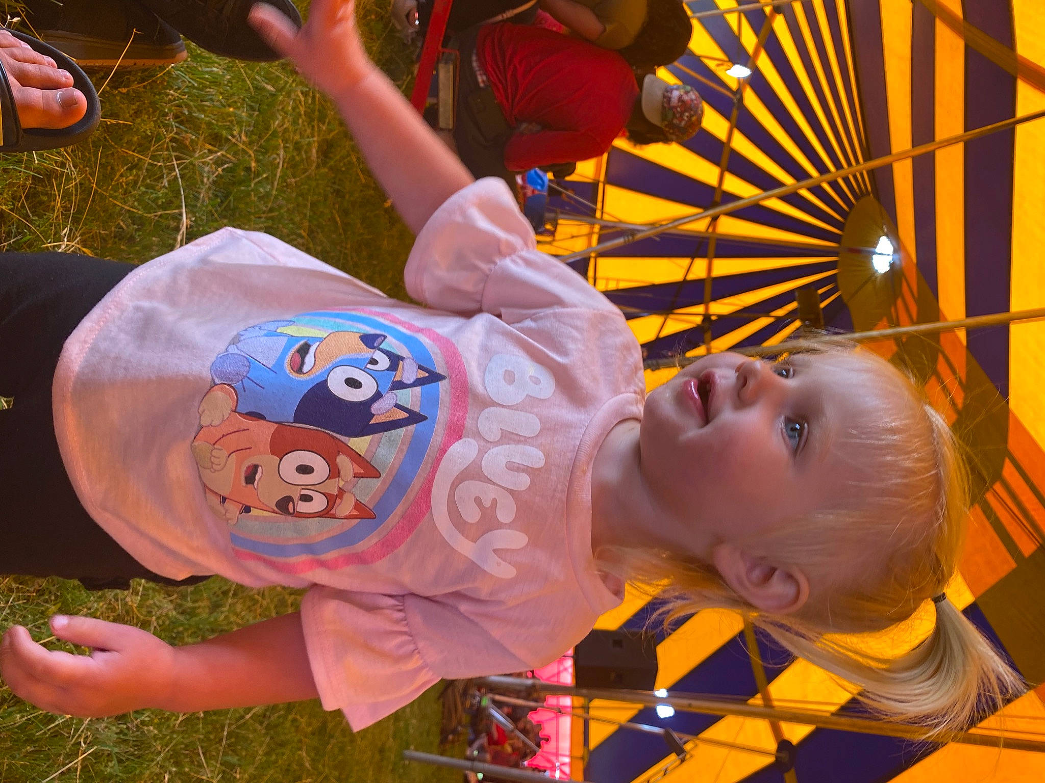 Averi joined the competition — help win amazing prizes! baby, baseball_cap, child, event, fun, games, grass, happy, hat, leisure, orange, person, play, recreation, shoe, shorts, sneakers, t_shirt, toddler, world