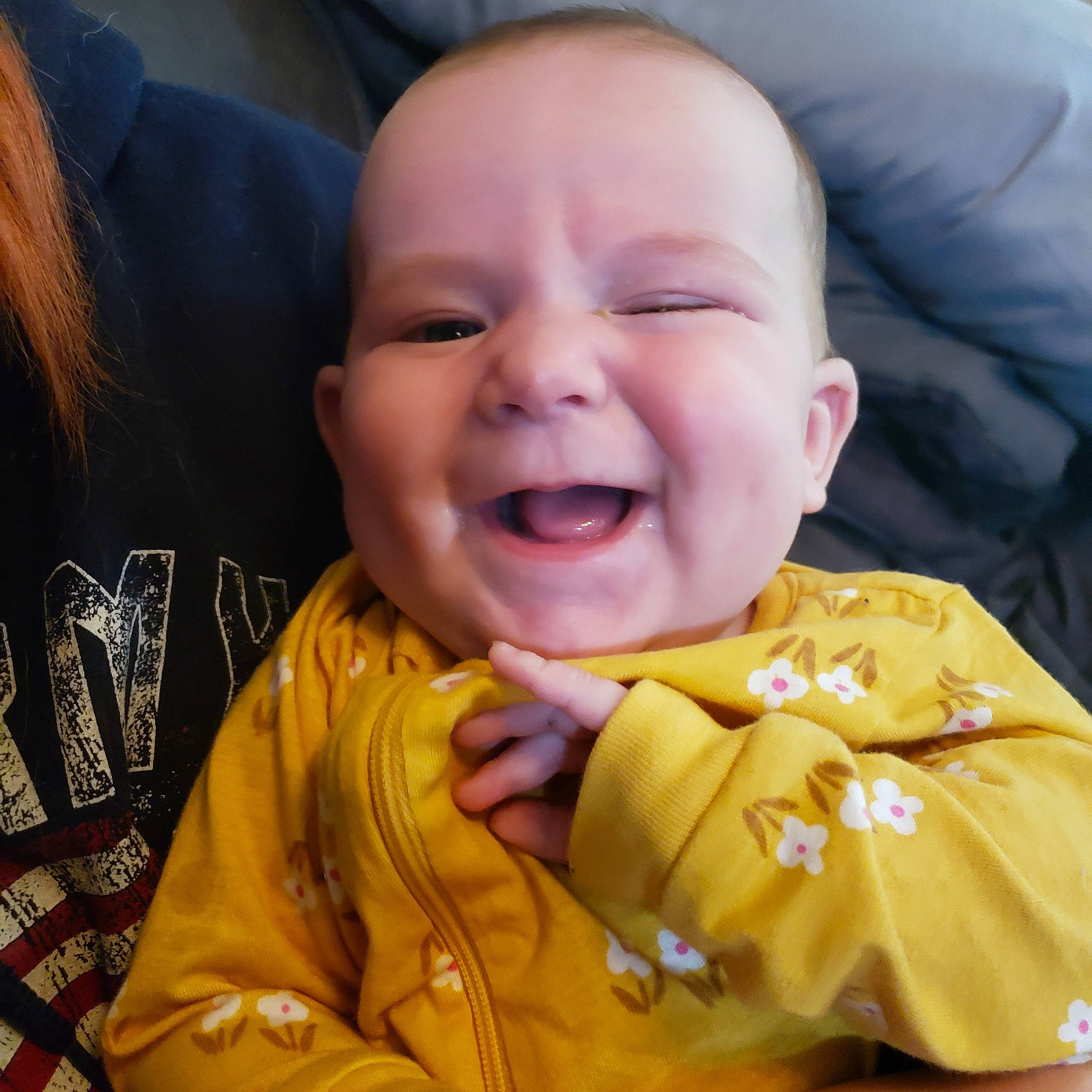 Addison joined the competition — help win amazing prizes! baby, baby_laughing, baby_toddler_clothing, cheek, child, comfort, cool, facial_expression, fun, gesture, happy, iris, joy, lip, mouth, nose, person, skin, sleeve, smile