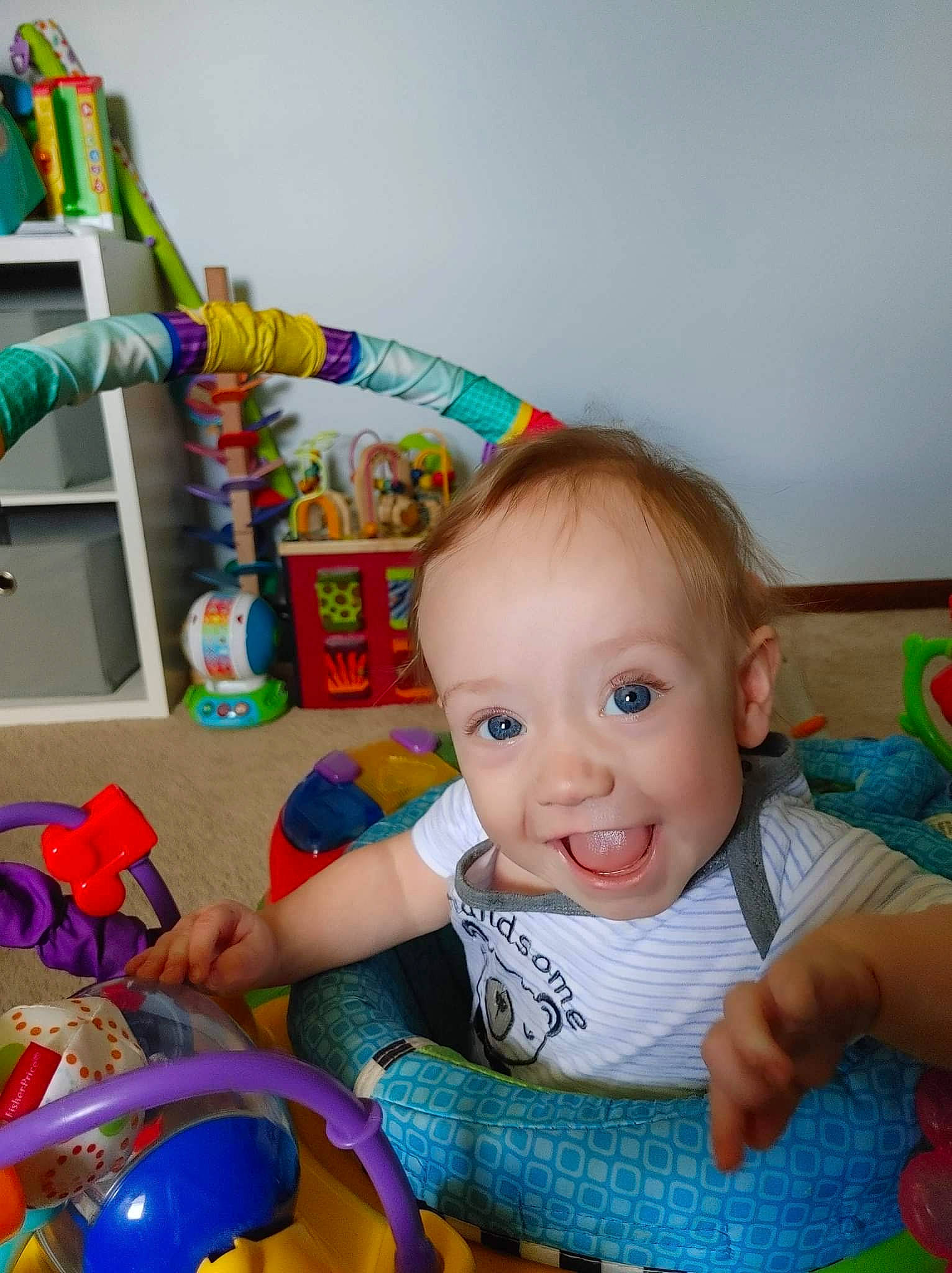 Sean joined the competition — help win amazing prizes! baby, baby_playing_with_toys, baby_products, baby_toddler_clothing, baby_toys, chair, cheek, child, eye, fun, happy, head, iris, person, play, product, sitting, smile, textile, toddler