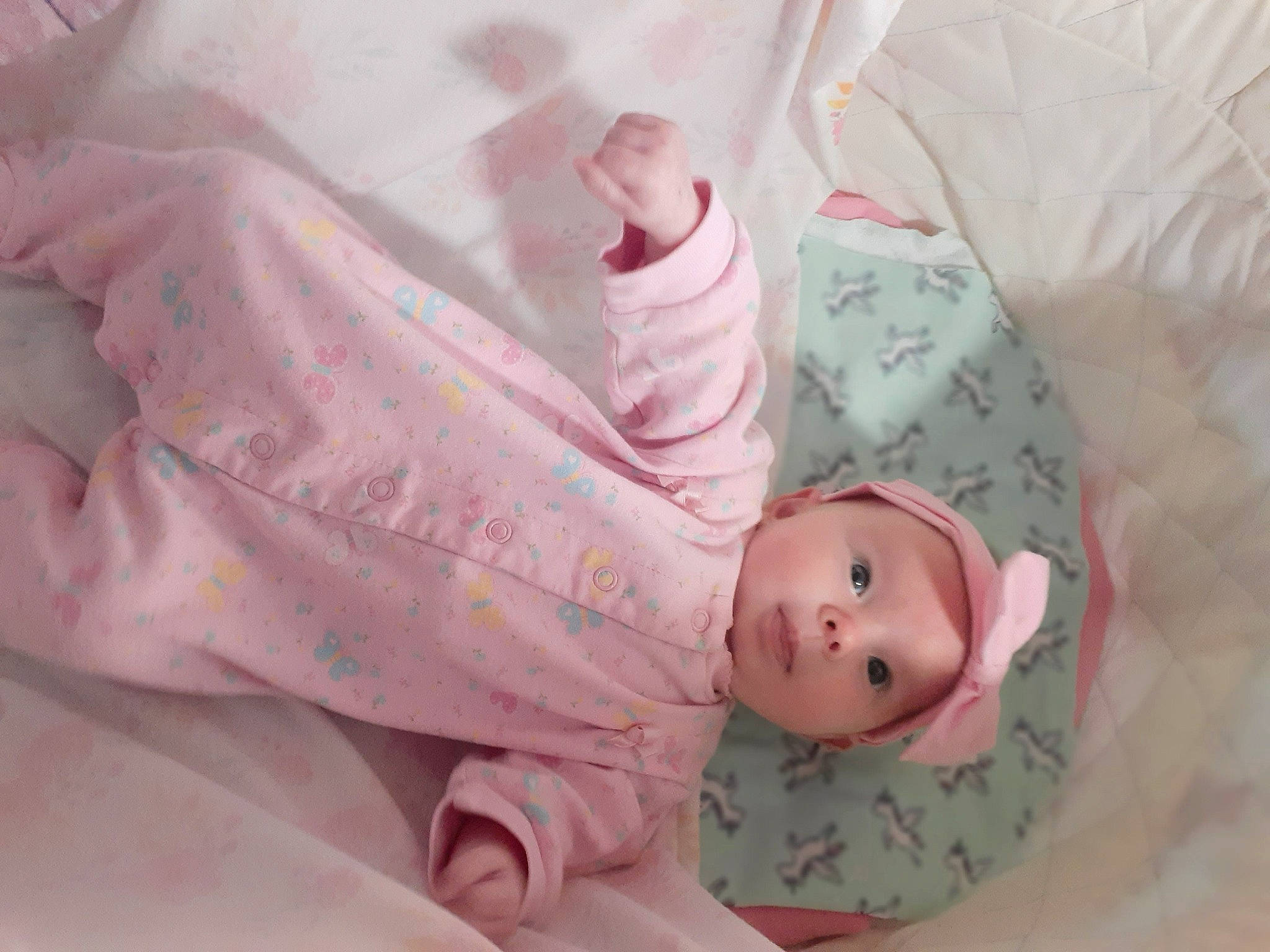 Emilia joined the competition — help win amazing prizes! baby, baby_products, baby_sleeping, bed_sheet, bedding, bedtime, child, headwear, linens, person, pink, product, room, skin, textile, toddler