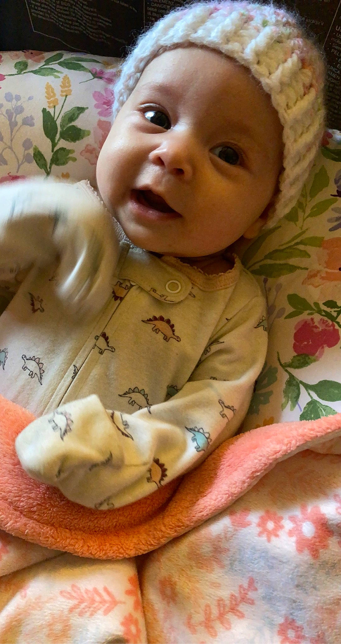 Elodie joined the competition — help win amazing prizes! baby, baby_toddler_clothing, cheek, child, comfort, eye, facial_expression, happy, headwear, iris, linens, mouth, organ, person, pink, product, skin, sleeve, smile, textile