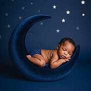H'Adar joined the competition — help win amazing prizes! baby, sleeping, crescent_moon, star, blue_background, newborn, soft_texture, infant, pose, nighttime, cute, peaceful, studio_photography, child, dark_blue, decor, sleep, portrait, resting, cozy