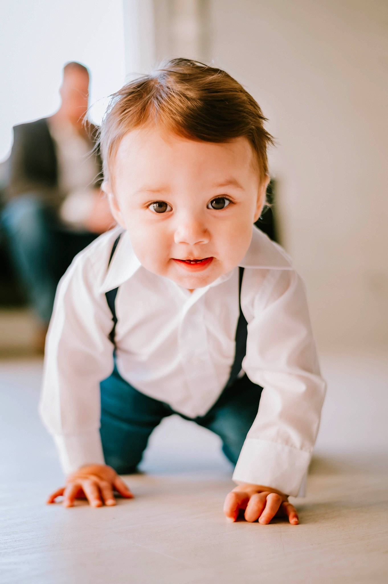 Maximilian joined the competition — help win amazing prizes! baby, baby_toddler_clothing, barefoot, cheek, collar, crawling, dress, eye, face, flash_photography, flooring, fun, gesture, happy, person, shirt, skin, sleeve, smile, t_shirt