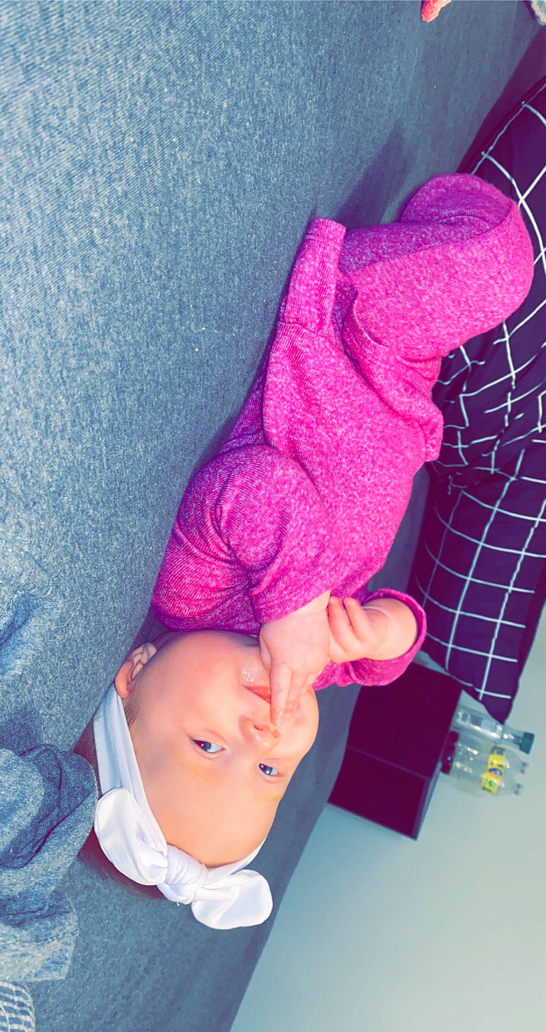 Everly joined the competition — help win amazing prizes! arm, baby, baby_toddler_clothing, child, comfort, electric_blue, finger, hand, headgear, headwear, human_body, magenta, nail, person, pink, purple, sleeve, textile, thumb, toddler