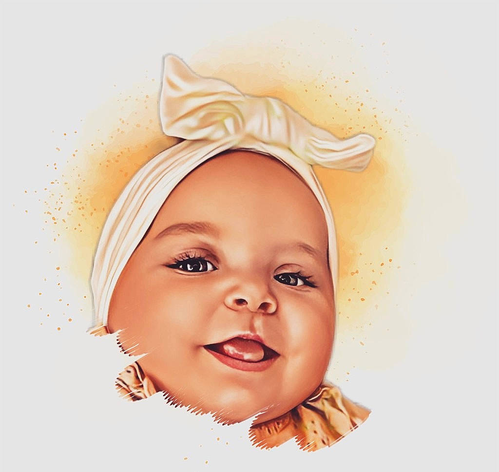 Roxane participe au concours pour gagner de l'argent avec cette photo : art, baby, baby_laughing, cheek, ear, eyelash, fashion_accessory, font, gesture, happy, headgear, headpiece, headwear, illustration, iris, jaw, lip, nose, person, picture_frame