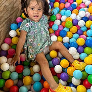 Hazelyn joined the competition — help win amazing prizes! child, girl, ball_pit, colorful_balls, pigtails, yellow_shoes, floral_dress, playground, happy, smiling, indoor, toys, fun, casual_clothing, cute, leisure, portrait, young_child, play, childhood