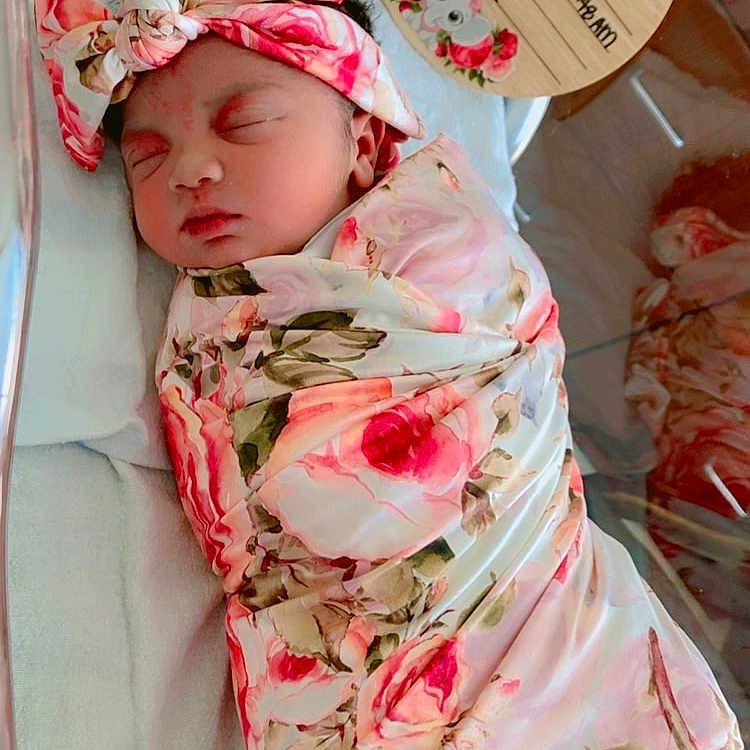 Calani is registered to the contest to win money with this photo: baby, bassinet, birth_announcement, blanket, cute, decorations, face, floral, headband, hospital, infant, koala, newborn, peaceful, person, pink, resting, sleeping, swaddled, wooden_plaque