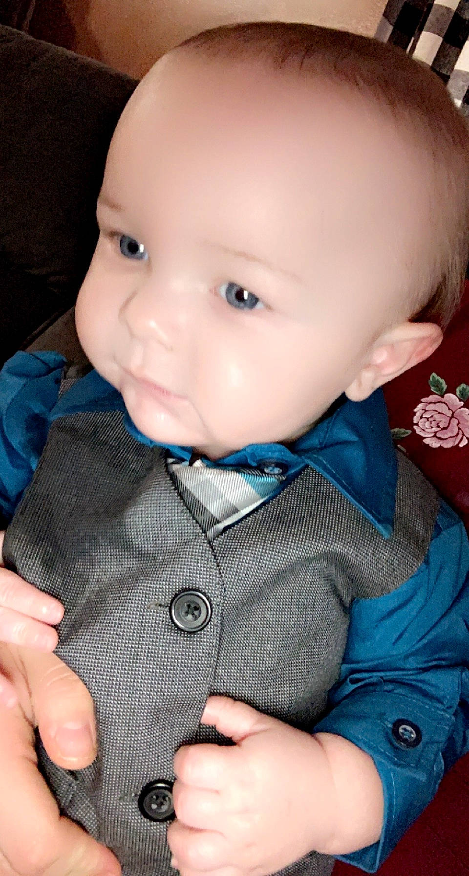 Kannon joined the competition — help win amazing prizes! baby, baby_toddler_clothing, cheek, chin, dress, eye, finger, gesture, hand, head, human_body, iris, lip, mouth, neck, nose, outerwear, person, product, skin