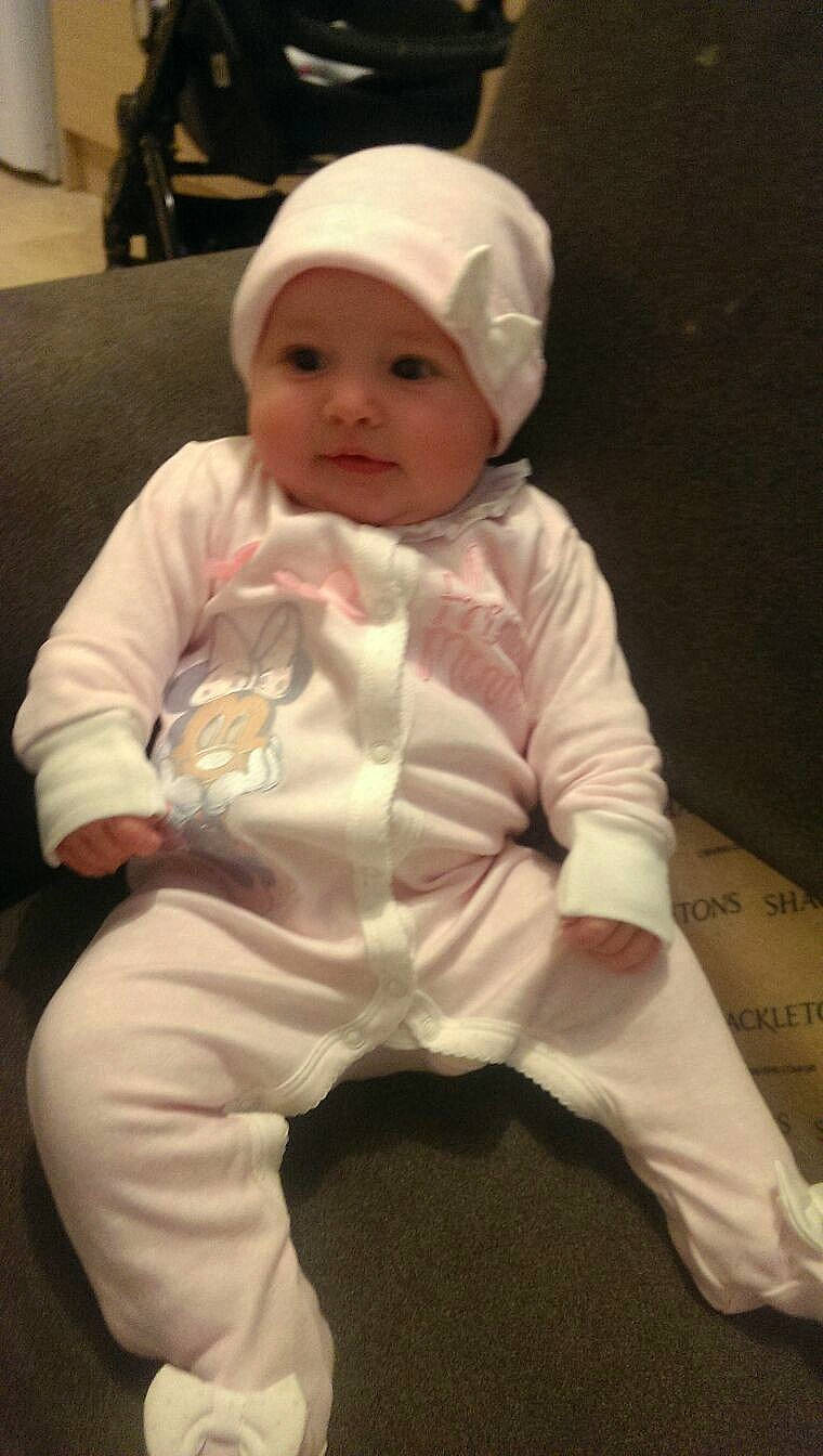 Ella-mae is registered to the contest to win money with this photo: child, headwear, human_positions, infant, person, sitting, skin, toddler, toy, white