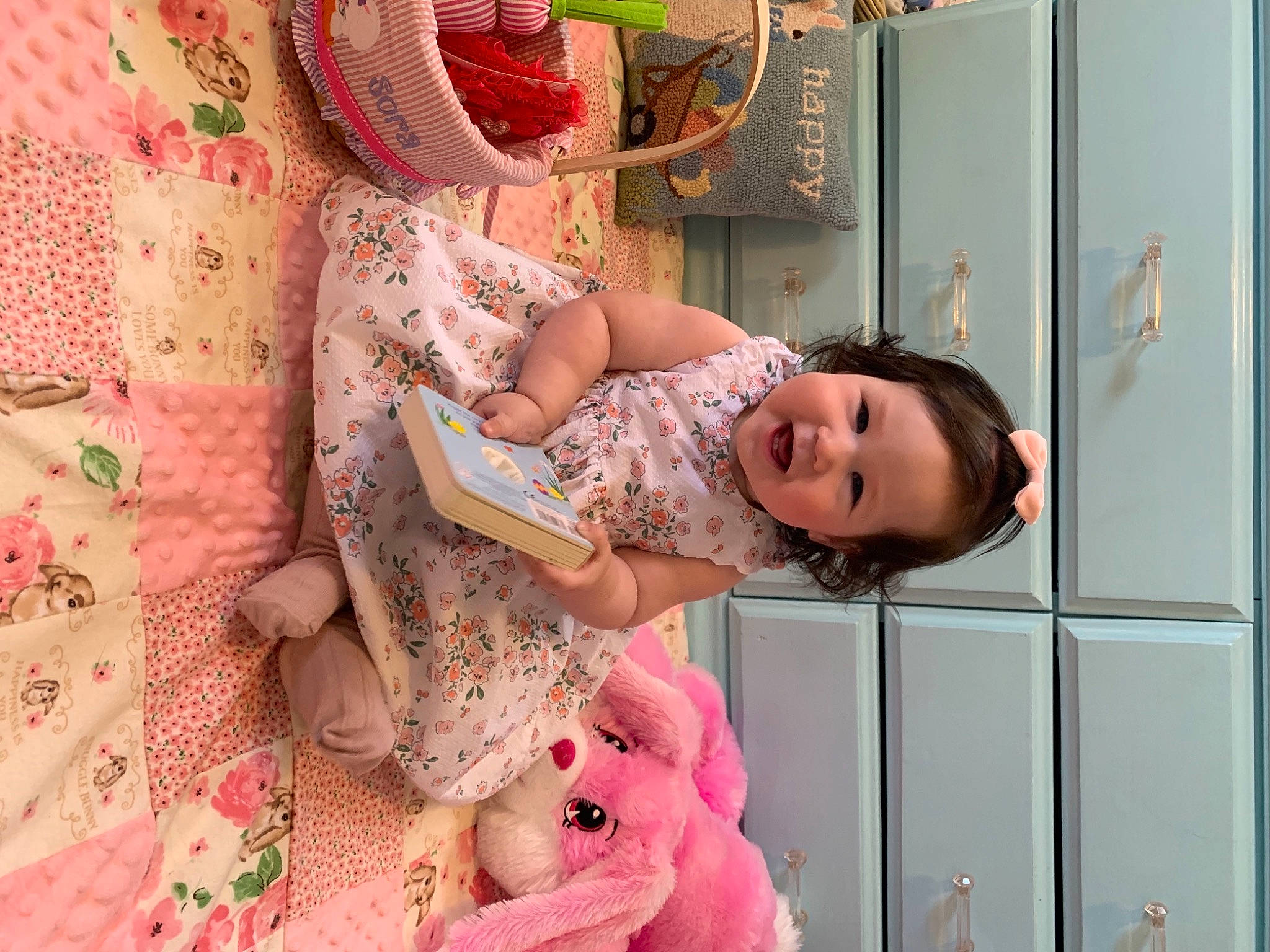 Sora joined the competition — help win amazing prizes! baby, baby_toddler_clothing, child, dress, glasses, happy, magenta, pattern, peach, person, pink, plant, red, room, rose, skin, sunglasses, textile, toddler, toy