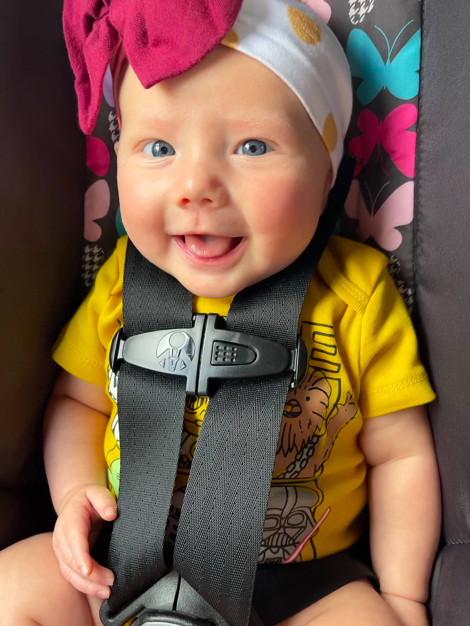 Kennedy joined the competition — help win amazing prizes! baby, baby_laughing, baby_toddler_clothing, baseball_cap, cap, cheek, child, cool, costume_hat, fun, happy, headgear, headwear, magenta, outerwear, person, personal_protective_equipment, pink, skin, sleeve