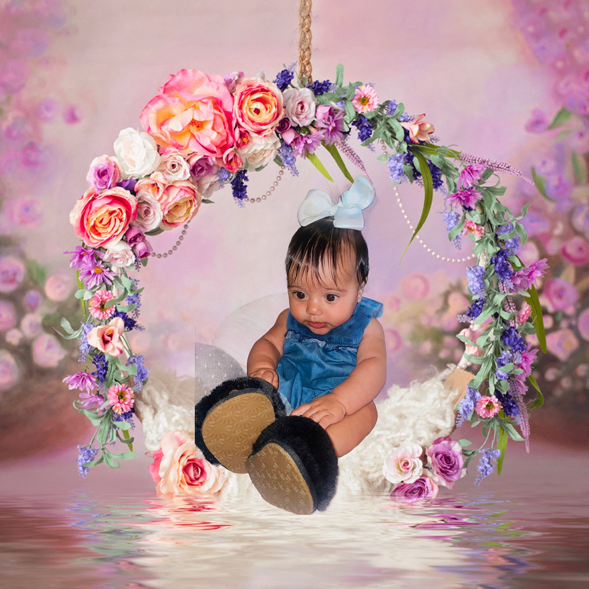 Katalina A is registered to the contest to win money with this photo: artificial_flower, baby, branch, child, cut_flowers, flash_photography, floral_design, flower, flower_arranging, font, fun, happy, magenta, morning, people_in_nature, person, petal, pink, plant, rose