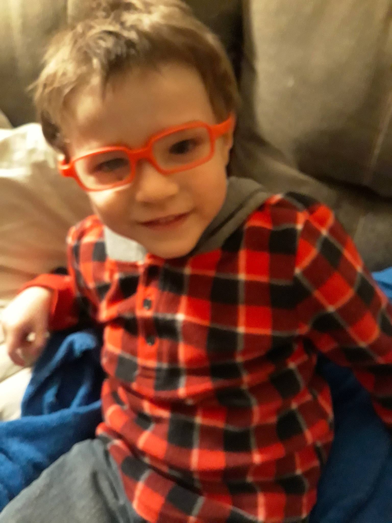 Elijah joined the competition — help win amazing prizes! cheek, child, cool, design, ear, eyewear, face, forehead, fun, glasses, head, nose, pattern, person, plaid, sitting, smile, tartan, textile, toddler