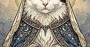 Réglisse participe au concours pour gagner de l'argent avec cette photo : black_and_white_cat, blue_eyes, book, cat, celestial, fantasy, floral_border, high_priestess, illustration, key, moon, mystical, occult_symbolism, ornamental, ornate_robes, portrait, printed_art, tarot_card, throne, vintage_style