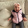 Victoire participe au concours pour gagner de l'argent avec cette photo : baby, child, clothing, couch, cozy, cushion, cute, fabric, happy, headband, indoor, infant, person, pink, portrait, seated, smile, texture, vest, white_shoes
