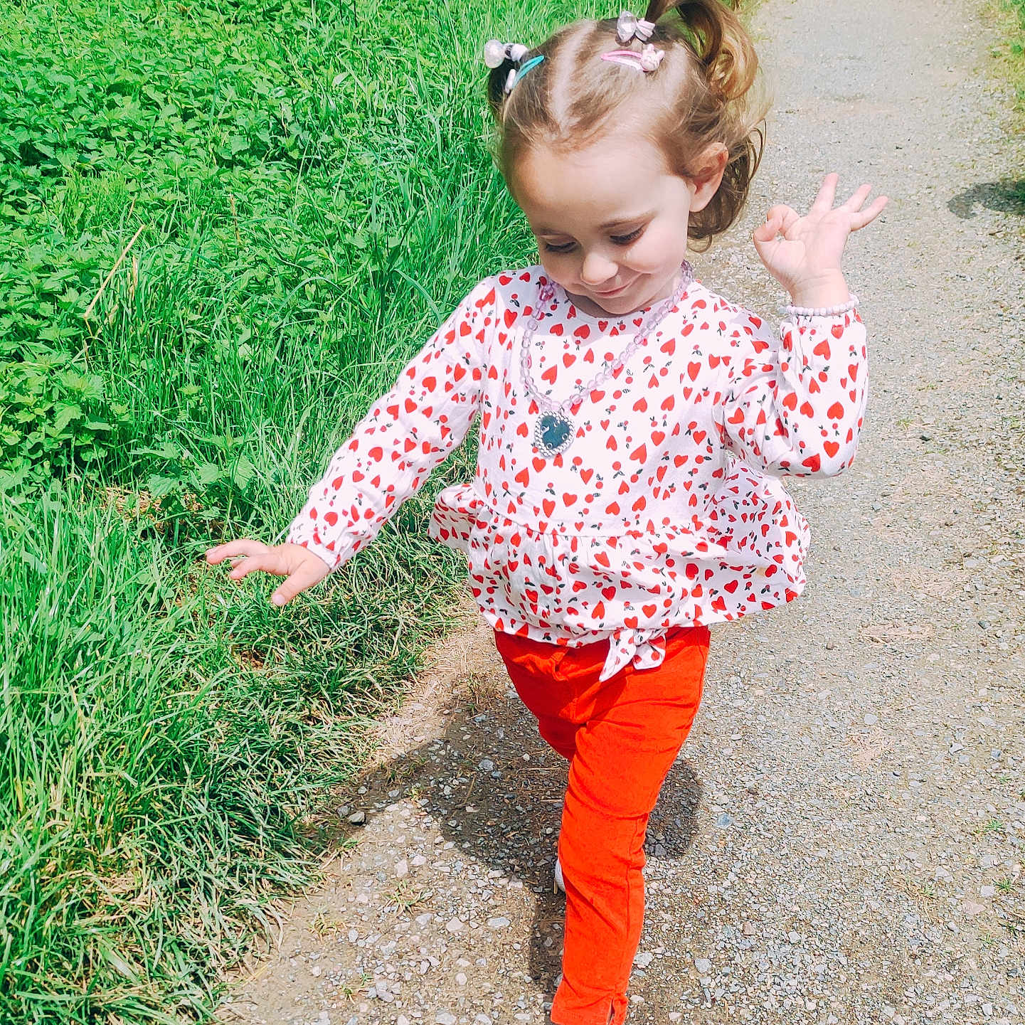 Rose participe au concours pour gagner de l'argent avec cette photo : blouse, child, clothing, dress, face, female, footwear, girl, grass, head, longsleeve, pants, path, person, photography, plant, portrait, sleeve, walking, walkway