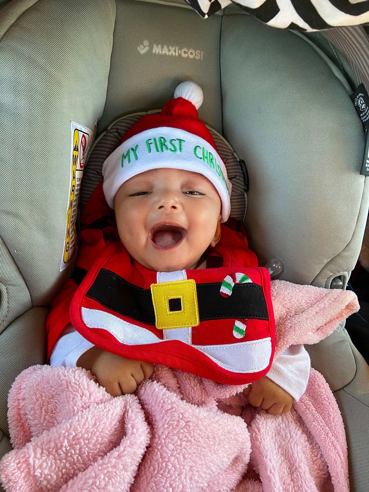 Sophia is registered to the contest to win money with this photo: baby, beanie, child, christmas, fictional_character, headgear, headwear, knit_cap, person, toddler