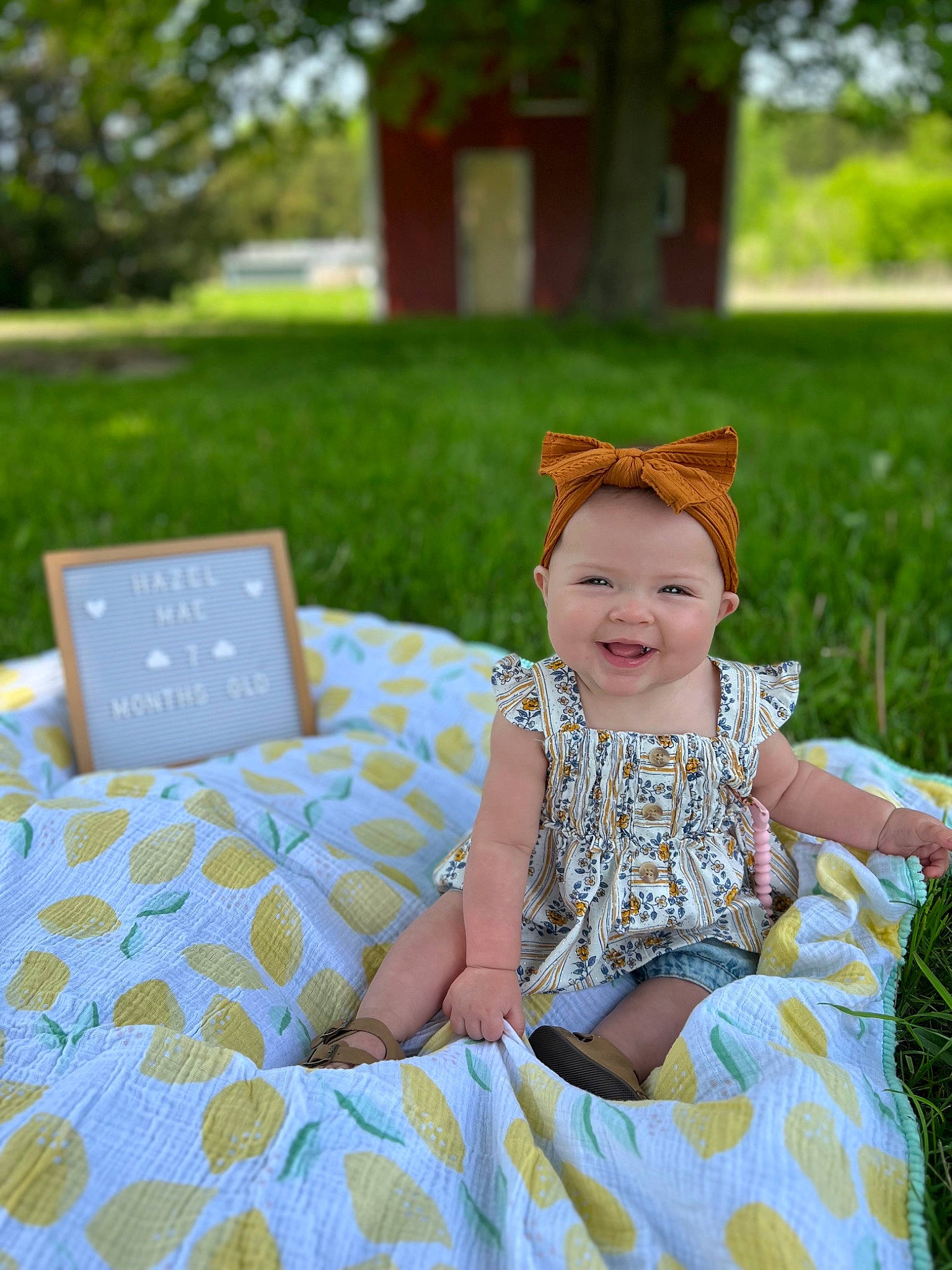 Hazel joined the competition — help win amazing prizes! baby_toddler_clothing, beauty, dress, event, fun, grass, green, happy, joy, leisure, pattern, people_in_nature, person, plant, recreation, sitting, smile, summer, textile, toddler