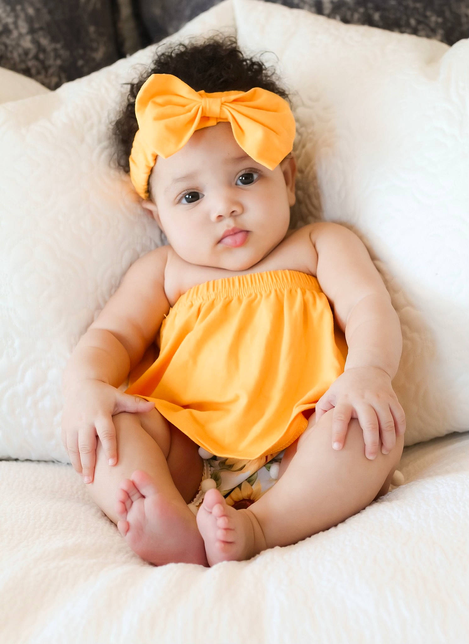 Kamiyah joined the competition — help win amazing prizes! baby, baby_toddler_clothing, blond, cheek, comfort, dress, eye, face, flash_photography, happy, head, headgear, headwear, iris, lip, orange, peach, person, pink, product