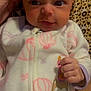Wania joined the competition — help win amazing prizes! baby, infant, onesie, hand, patterned_blanket, owl_patch, pink, white_clothing, closeup, face, expression, cute, indoor, person, newborn, child, soft_fabric, sleepwear, holding, skin