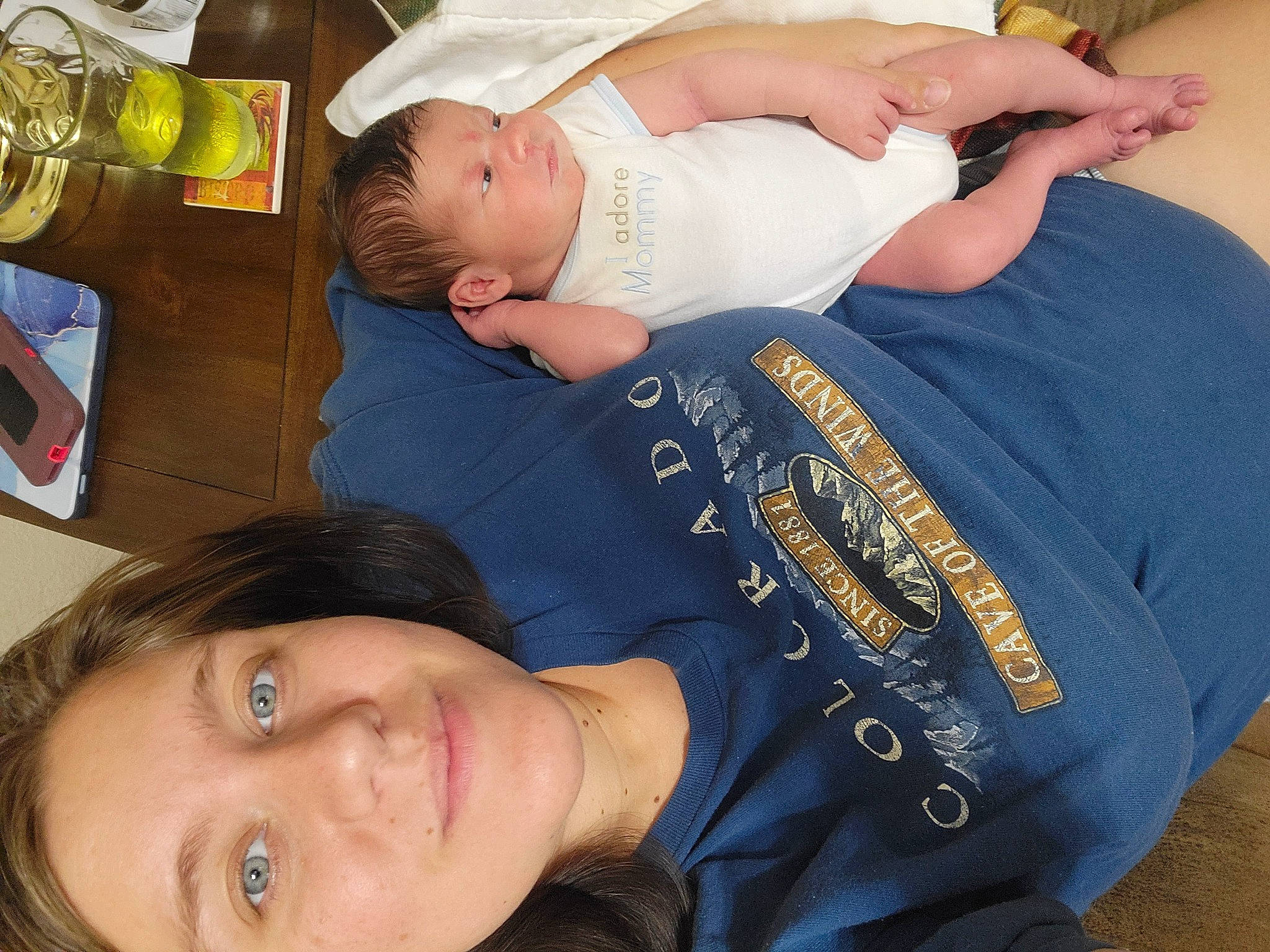 Aiden is registered to the contest to win money with this photo: arm, baby, baby_toddler_clothing, chest, child, elbow, electric_blue, eyelash, finger, hand, happy, joy, mouth, organ, person, skin, t_shirt, throat, toddler, white