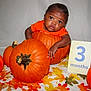baby, pumpkin, orange_clothing, autumn_leaves, fall_decor, infant, milestone_card, cute, holiday, seasonal, portrait, child, cute_baby, decorations, festive, holiday_photo, sitting, studio, background, celebration