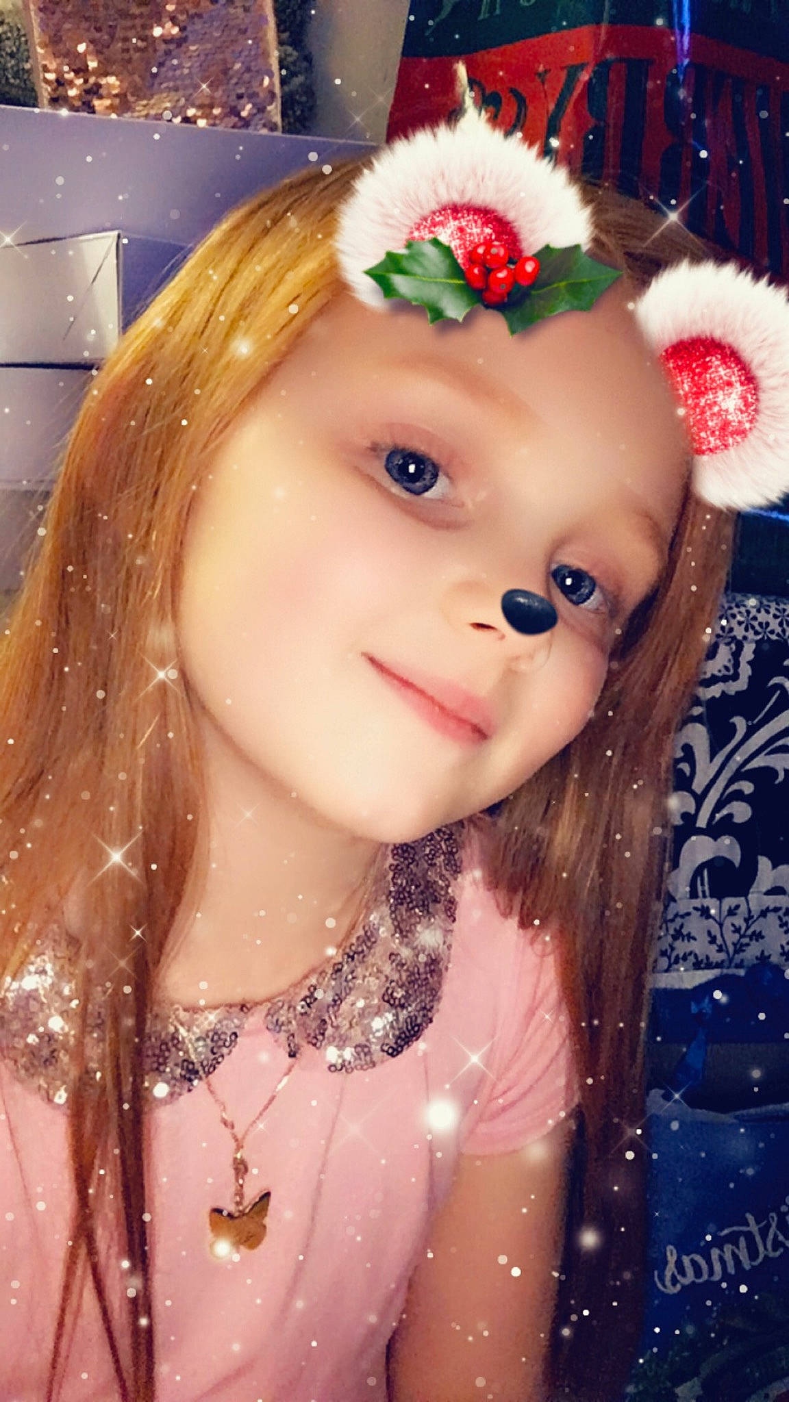 Emma joined the competition — help win amazing prizes! blond, christmas, christmas_decoration, christmas_eve, costume, costume_accessory, costume_hat, embellishment, eye, fawn, fictional_character, forehead, hair_accessory, headgear, holiday, lip, long_hair, necklace, party_supply, person