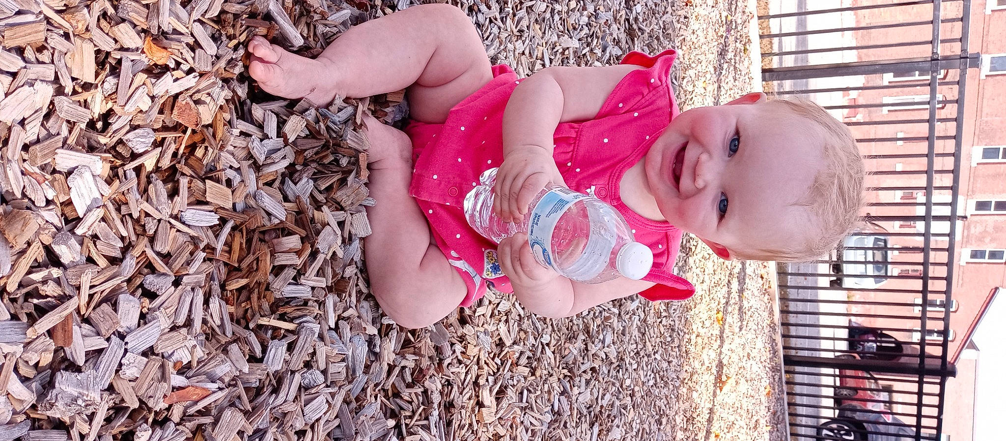 Makayla joined the competition — help win amazing prizes! baby, baby_toddler_clothing, dress, fun, grass, happy, head, headgear, human_body, leaf, leg, lip, mouth, people_in_nature, person, pink, skin, smile, thigh, toddler