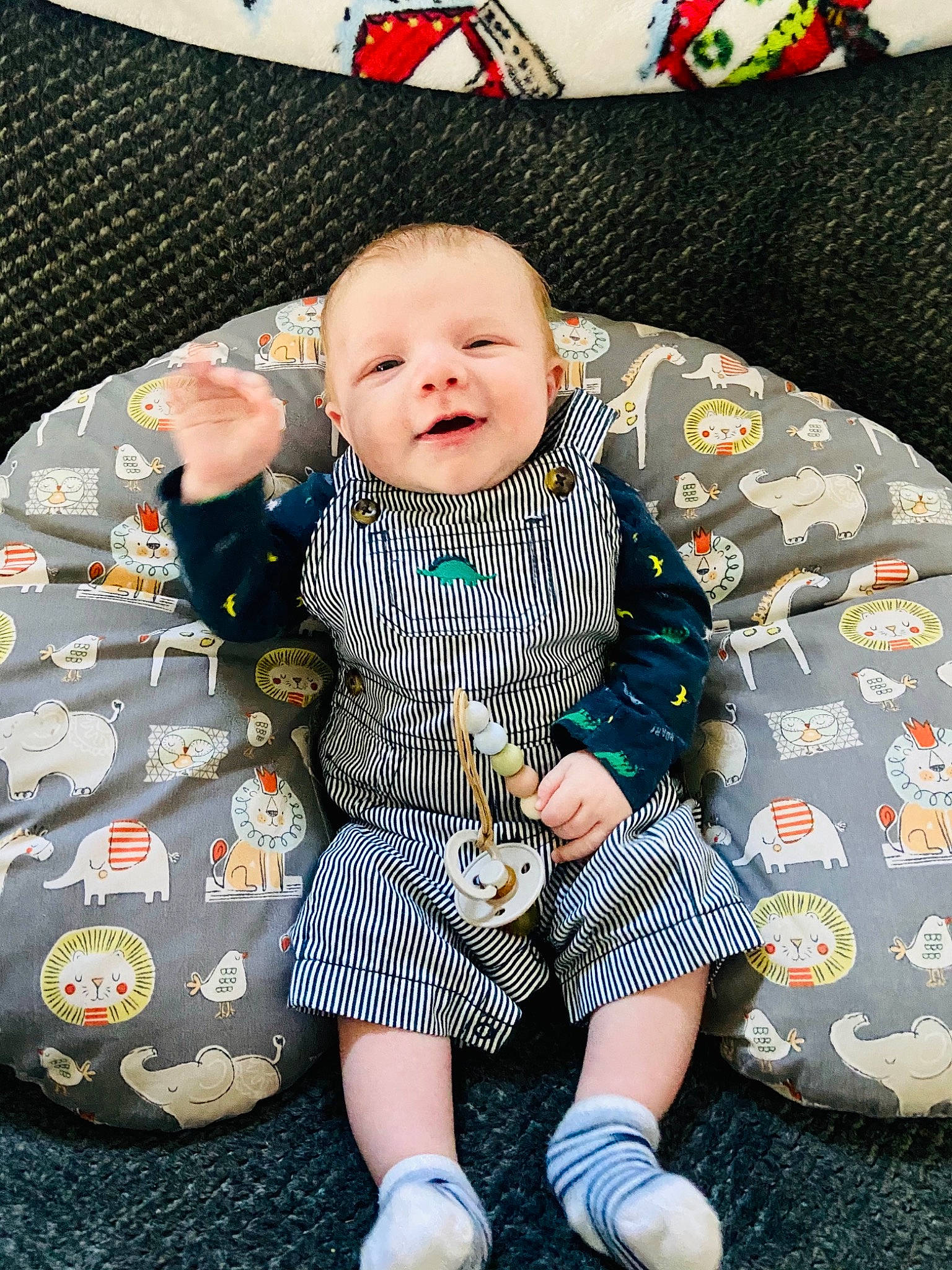 Pacey joined the competition — help win amazing prizes! baby, baby_products, baby_toddler_clothing, child, comfort, grass, hairstyle, happy, head, lap, linens, pattern, person, sitting, sleeve, smile, sneakers, sock, textile, toddler