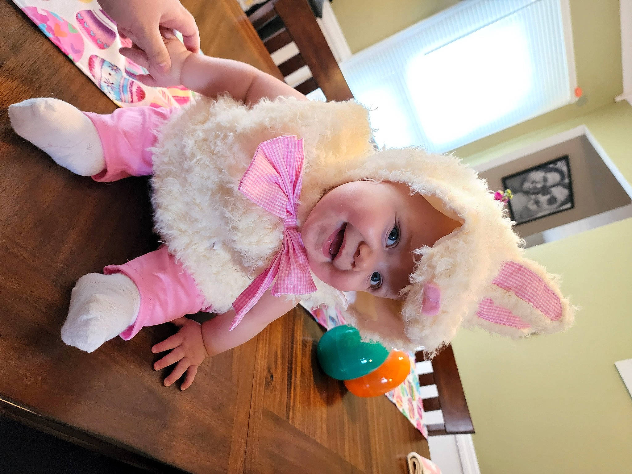 Ava joined the competition — help win amazing prizes! baby, baby_toddler_clothing, child, face, fun, happy, hardwood, hat, headwear, joy, magenta, party_supply, person, picture_frame, pink, play, room, skin, smile, toddler