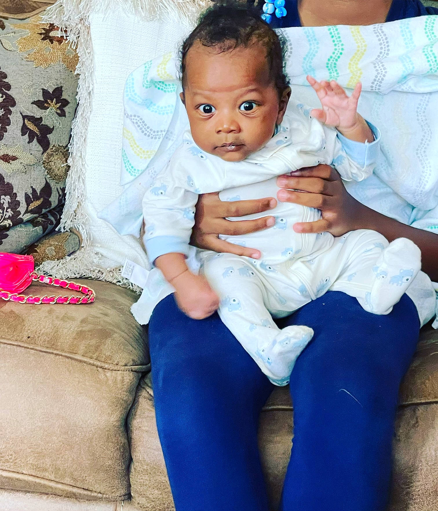 Gianni joined the competition — help win amazing prizes! baby, baby_toddler_clothing, blue, child, comfort, electric_blue, event, eye, face, finger, formal_wear, gesture, hairstyle, hand, happy, head, lap, person, textile, thigh