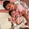 Xyena joined the competition — help win amazing prizes! children, baby, toddler, siblings, portrait, smiling, cuddling, pacifier, pink_clothing, onesie, bed, pillows, blanket, indoor, family, happy, lying_down, infant, big_sibling, cozy