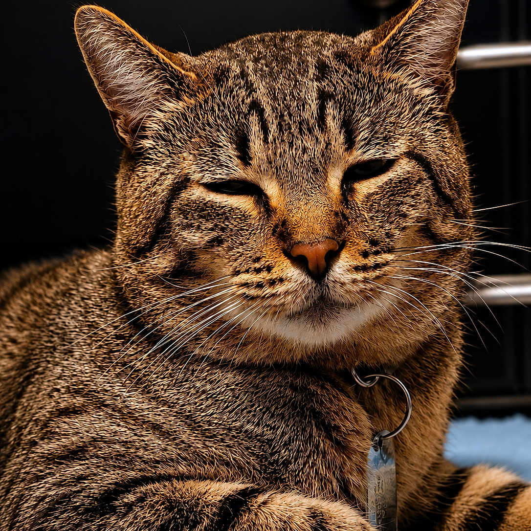 Tittu Sebastian joined the competition — help win amazing prizes! animal, carpet, cat, close_up, collar, cute, domestic, ears, face, feline, fur, household, indoor, pet, portrait, relaxed, resting, striped, tabby, whiskers