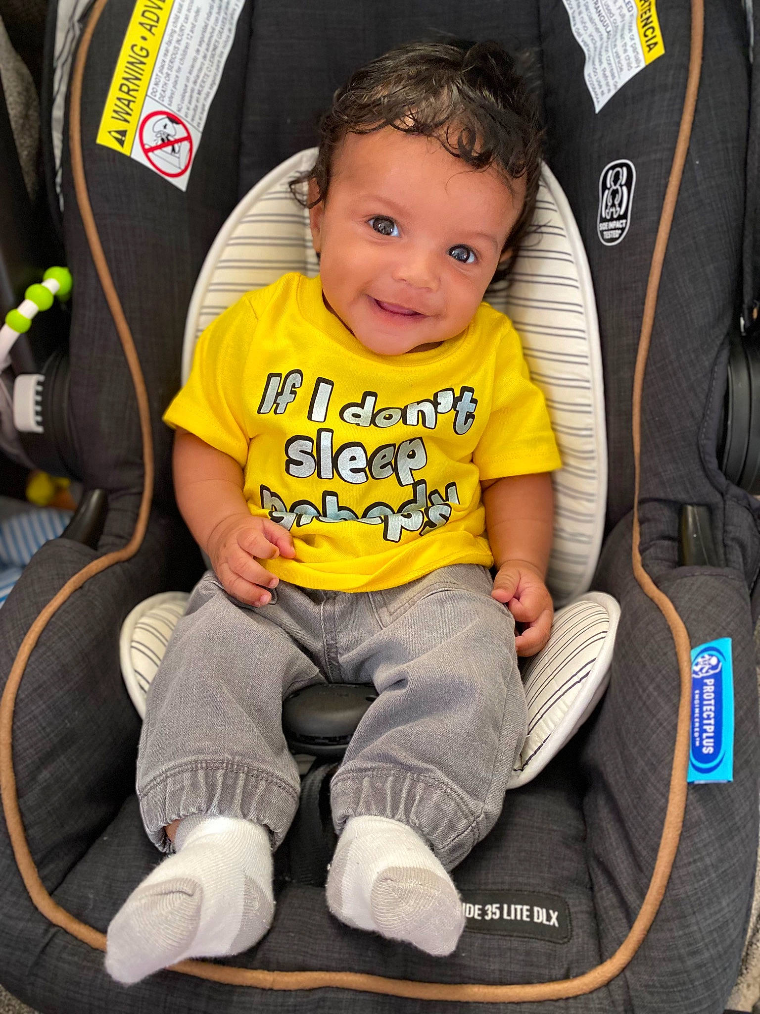 Jaiden joined the competition — help win amazing prizes! baby, baby_carriage, baby_products, baby_toddler_clothing, car_seat, chair, child, comfort, cool, fun, head, joy, lap, person, product, sitting, sleeve, sneakers, sock, t_shirt