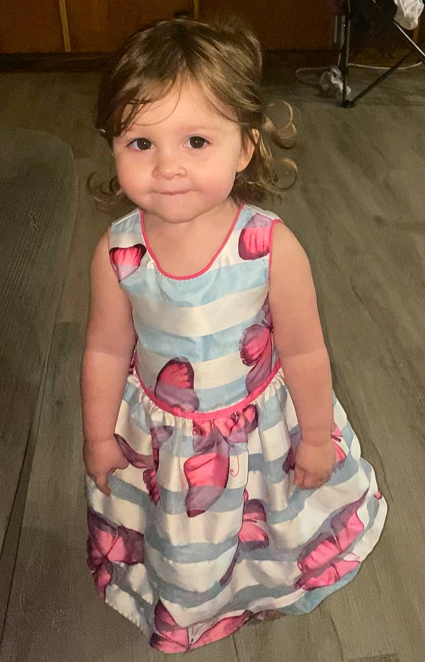 Aspyn joined the competition — help win amazing prizes! baby, baby_toddler_clothing, cheek, child, day_dress, dress, eye, face, flooring, happy, head, iris, lip, neck, one_piece_garment, pattern, person, pink, skin, sleeve